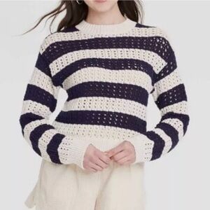 Universal Thread Women's Openwork Crewneck Pullover Sweater - Cream